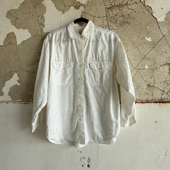 Vintage Eyelet Shirt Button Down Blouse Womens M Long Sleeve Grandma Cottagecore - Picture 2 of 5